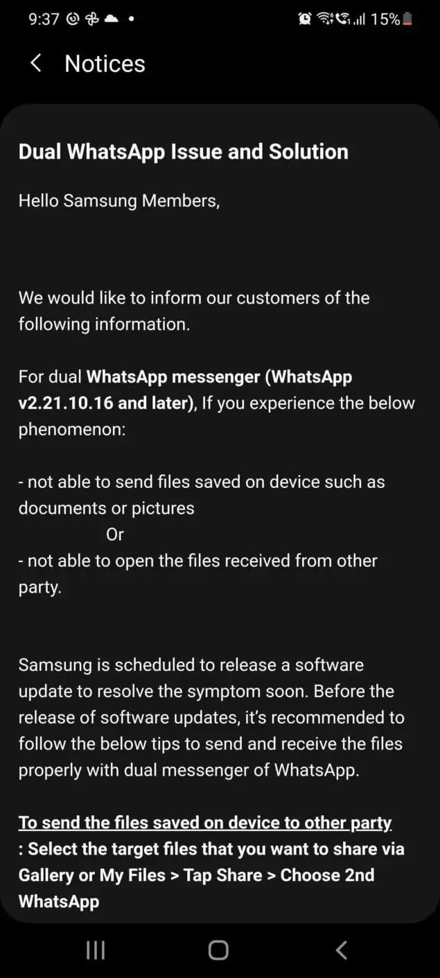 Error Whatsapp - Samsung